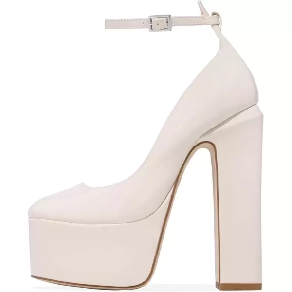 imageFSJ Women Platform Chunky Block High Heel Pumps Sexy Square Closed Toe Ankle Strap Hot Party Prom Wedding Dress Shoes Size 415 USBeige