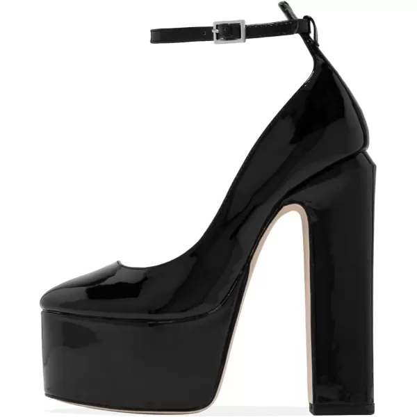 imageFSJ Women Platform Chunky Block High Heel Pumps Sexy Square Closed Toe Ankle Strap Hot Party Prom Wedding Dress Shoes Size 415 USBlack