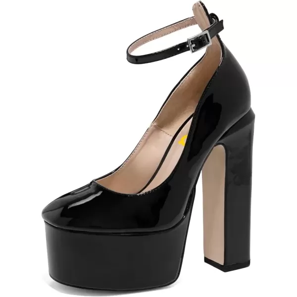 imageFSJ Women Platform Chunky Block High Heel Pumps Sexy Square Closed Toe Ankle Strap Hot Party Prom Wedding Dress Shoes Size 415 USBlack