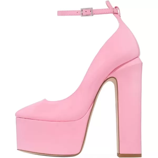 imageFSJ Women Platform Chunky Block High Heel Pumps Sexy Square Closed Toe Ankle Strap Hot Party Prom Wedding Dress Shoes Size 415 USPink