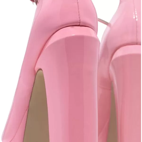 imageFSJ Women Platform Chunky Block High Heel Pumps Sexy Square Closed Toe Ankle Strap Hot Party Prom Wedding Dress Shoes Size 415 USPink