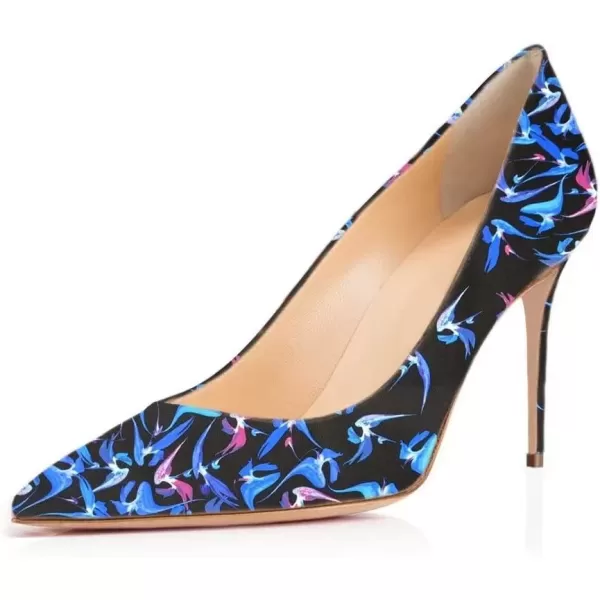 imageFSJ Women Sexy Multicolored Pointy Toe Pumps Slip On Mid High Heels Dress Shoes Size 415 USBlue10 Cm