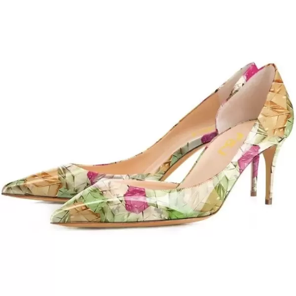 imageFSJ Women Sexy Multicolored Pointy Toe Pumps Slip On Mid High Heels Dress Shoes Size 415 USPlaid75 Cm