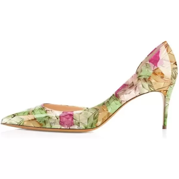 imageFSJ Women Sexy Multicolored Pointy Toe Pumps Slip On Mid High Heels Dress Shoes Size 415 USPlaid75 Cm