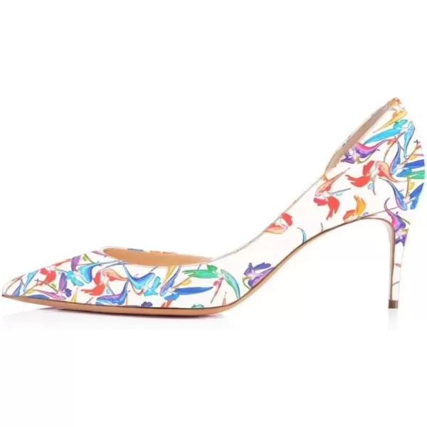 imageFSJ Women Sexy Multicolored Pointy Toe Pumps Slip On Mid High Heels Dress Shoes Size 415 USWhite75 Cm