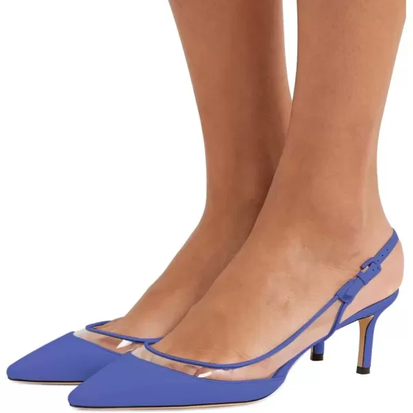 imageFSJ Women Trendy Pointed Toe Kitten Low Heel Slip on Pumps Slingback Office Shoes Size 415 USBlue