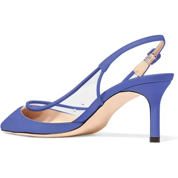 imageFSJ Women Trendy Pointed Toe Kitten Low Heel Slip on Pumps Slingback Office Shoes Size 415 USBlue