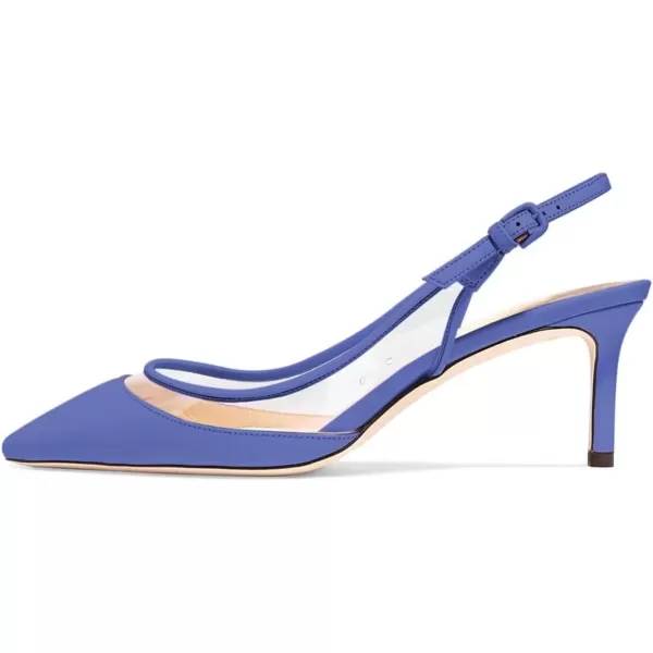 imageFSJ Women Trendy Pointed Toe Kitten Low Heel Slip on Pumps Slingback Office Shoes Size 415 USBlue