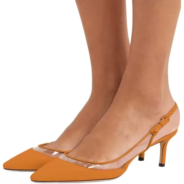 imageFSJ Women Trendy Pointed Toe Kitten Low Heel Slip on Pumps Slingback Office Shoes Size 415 USBrown