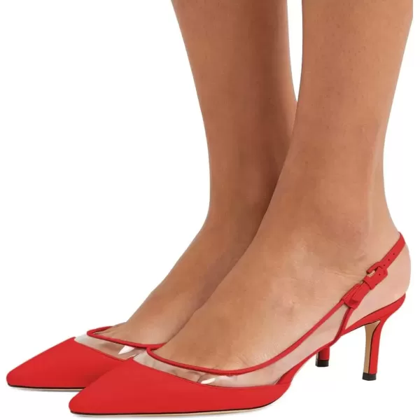 imageFSJ Women Trendy Pointed Toe Kitten Low Heel Slip on Pumps Slingback Office Shoes Size 415 USRed