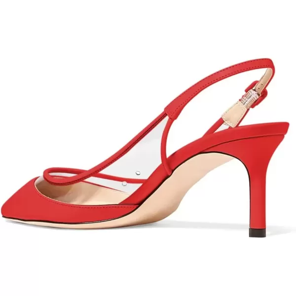 imageFSJ Women Trendy Pointed Toe Kitten Low Heel Slip on Pumps Slingback Office Shoes Size 415 USRed