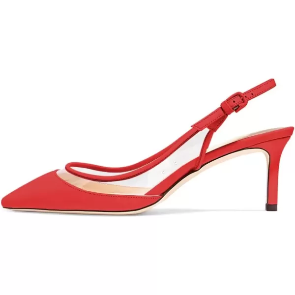 imageFSJ Women Trendy Pointed Toe Kitten Low Heel Slip on Pumps Slingback Office Shoes Size 415 USRed