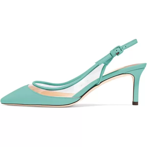 imageFSJ Women Trendy Pointed Toe Kitten Low Heel Slip on Pumps Slingback Office Shoes Size 415 USTurquoise