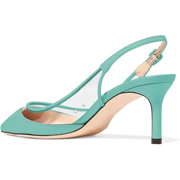 imageFSJ Women Trendy Pointed Toe Kitten Low Heel Slip on Pumps Slingback Office Shoes Size 415 USTurquoise