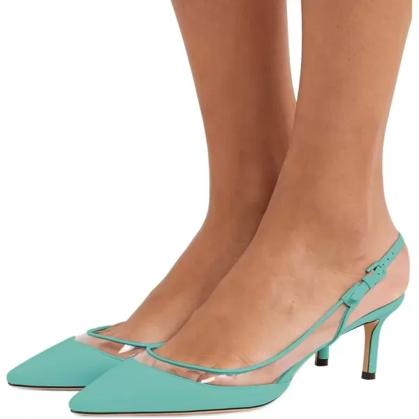 imageFSJ Women Trendy Pointed Toe Kitten Low Heel Slip on Pumps Slingback Office Shoes Size 415 USTurquoise
