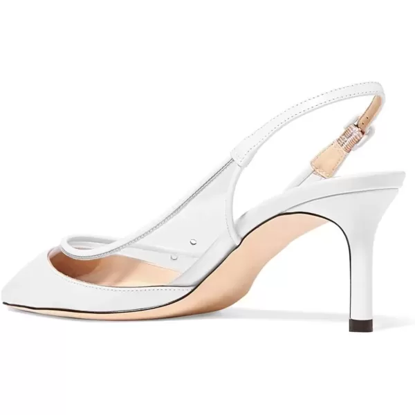 imageFSJ Women Trendy Pointed Toe Kitten Low Heel Slip on Pumps Slingback Office Shoes Size 415 USWhite