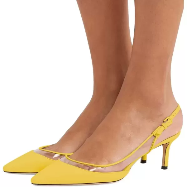 imageFSJ Women Trendy Pointed Toe Kitten Low Heel Slip on Pumps Slingback Office Shoes Size 415 USYellow
