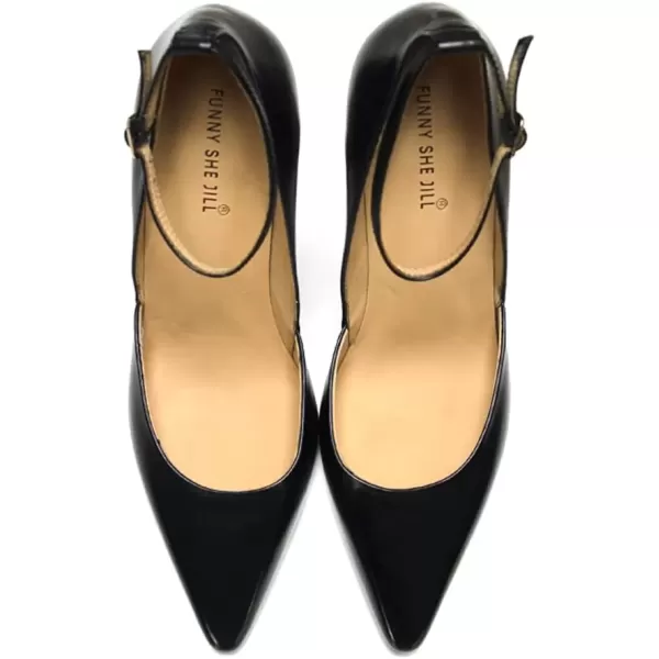 imageFSJ Womens Comfortable Block High Heels Pointed Toe Rhinestone Pumps Ankle Strap Leather Ladies Party Dress Shoes Size 415 UsBlack