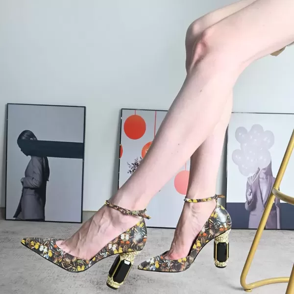 imageFSJ Womens Comfortable Block High Heels Pointed Toe Rhinestone Pumps Ankle Strap Leather Ladies Party Dress Shoes Size 415 UsButterfly
