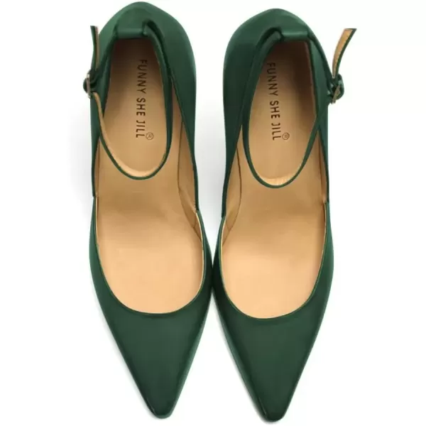 imageFSJ Womens Comfortable Block High Heels Pointed Toe Rhinestone Pumps Ankle Strap Leather Ladies Party Dress Shoes Size 415 UsDark Green