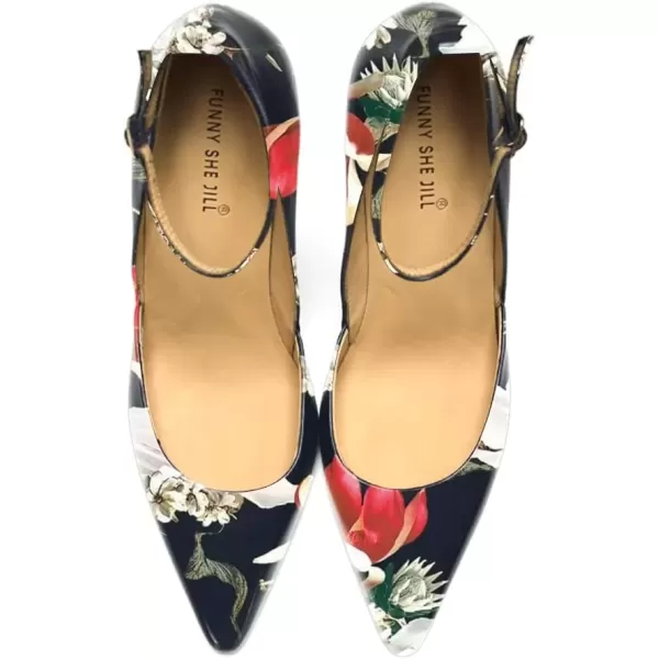 imageFSJ Womens Comfortable Block High Heels Pointed Toe Rhinestone Pumps Ankle Strap Leather Ladies Party Dress Shoes Size 415 UsFloral