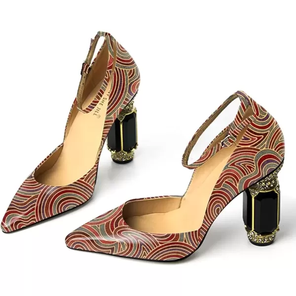 imageFSJ Womens Comfortable Block High Heels Pointed Toe Rhinestone Pumps Ankle Strap Leather Ladies Party Dress Shoes Size 415 UsLines