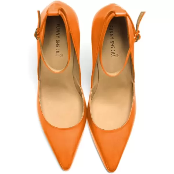 imageFSJ Womens Comfortable Block High Heels Pointed Toe Rhinestone Pumps Ankle Strap Leather Ladies Party Dress Shoes Size 415 UsOrange
