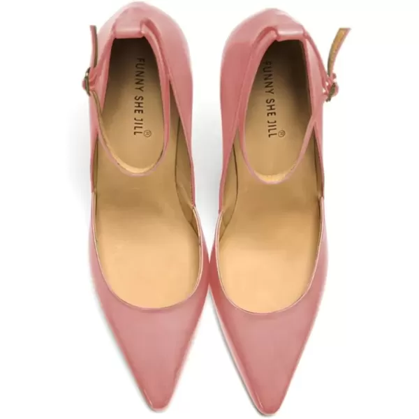 imageFSJ Womens Comfortable Block High Heels Pointed Toe Rhinestone Pumps Ankle Strap Leather Ladies Party Dress Shoes Size 415 UsPink