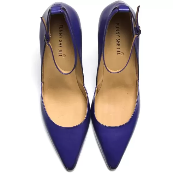 imageFSJ Womens Comfortable Block High Heels Pointed Toe Rhinestone Pumps Ankle Strap Leather Ladies Party Dress Shoes Size 415 UsPurple
