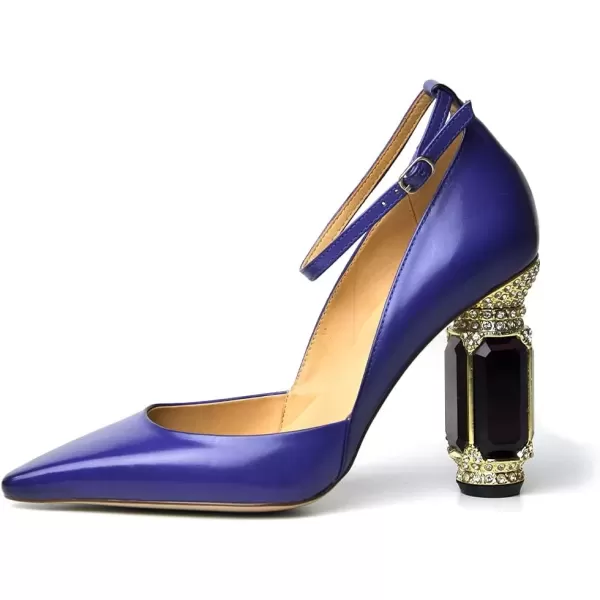 imageFSJ Womens Comfortable Block High Heels Pointed Toe Rhinestone Pumps Ankle Strap Leather Ladies Party Dress Shoes Size 415 UsPurple