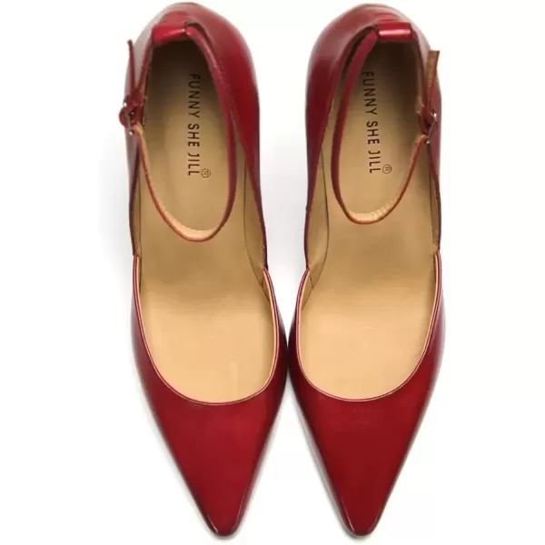 imageFSJ Womens Comfortable Block High Heels Pointed Toe Rhinestone Pumps Ankle Strap Leather Ladies Party Dress Shoes Size 415 UsRed