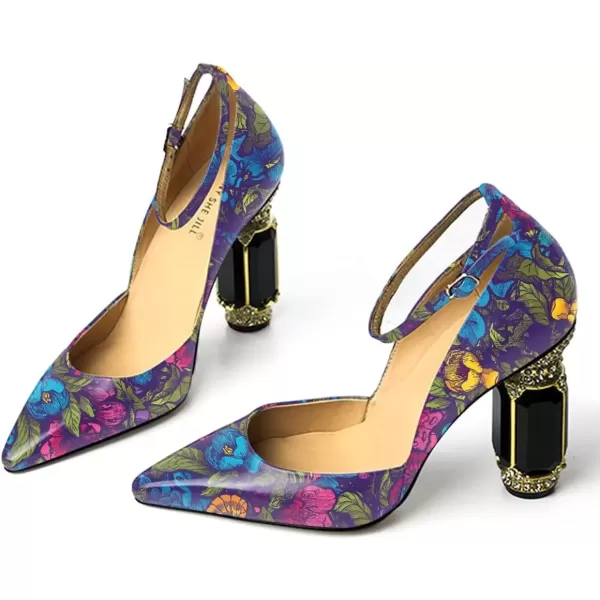 imageFSJ Womens Comfortable Block High Heels Pointed Toe Rhinestone Pumps Ankle Strap Leather Ladies Party Dress Shoes Size 415 UsSecret Garden