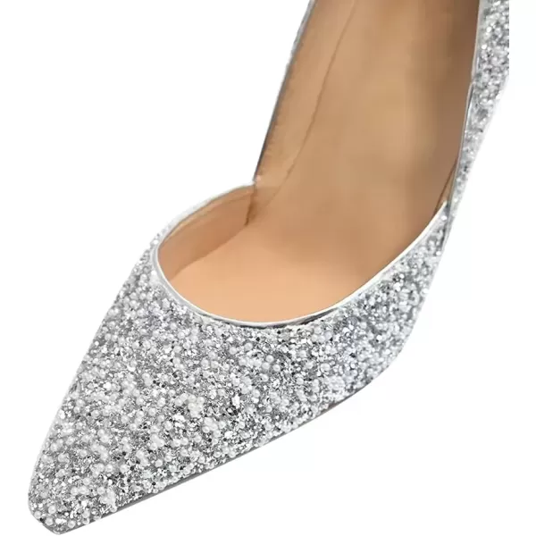 imageFSJ Womens Comfortable Block High Heels Pointed Toe Rhinestone Pumps Ankle Strap Leather Ladies Party Dress Shoes Size 415 UsSilver