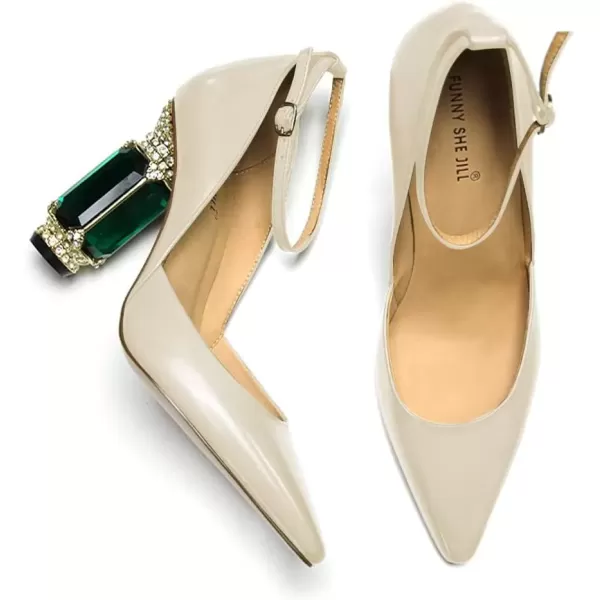 imageFSJ Womens Comfortable Block High Heels Pointed Toe Rhinestone Pumps Ankle Strap Leather Ladies Party Dress Shoes Size 415 UsWhite