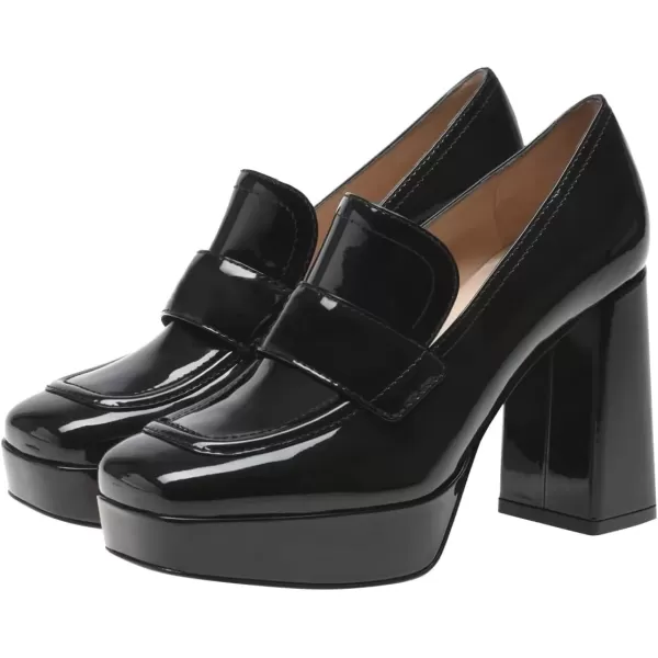 imageFSJ Women Chic Square Toe Glossy Platform Pumps Chunky High Heel Slip On Party Prom Dress Ladies Casual Loafer Shoes Size 415 USBlack