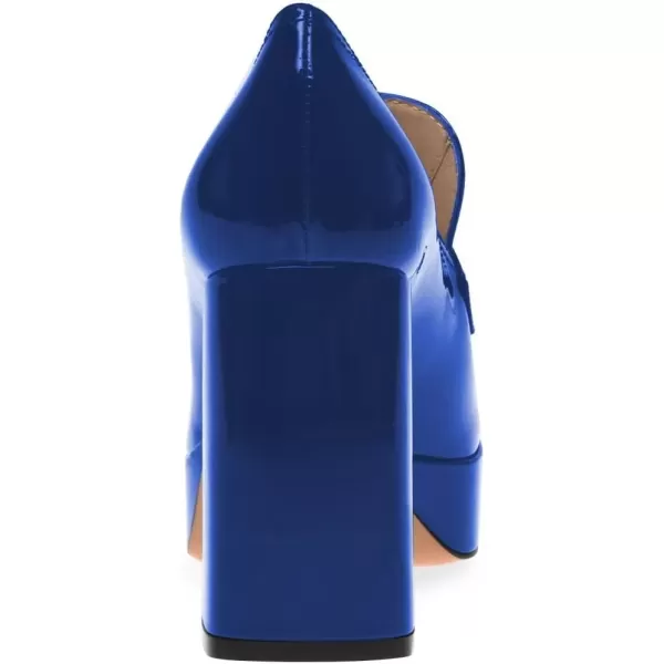 imageFSJ Women Chic Square Toe Glossy Platform Pumps Chunky High Heel Slip On Party Prom Dress Ladies Casual Loafer Shoes Size 415 USBlue