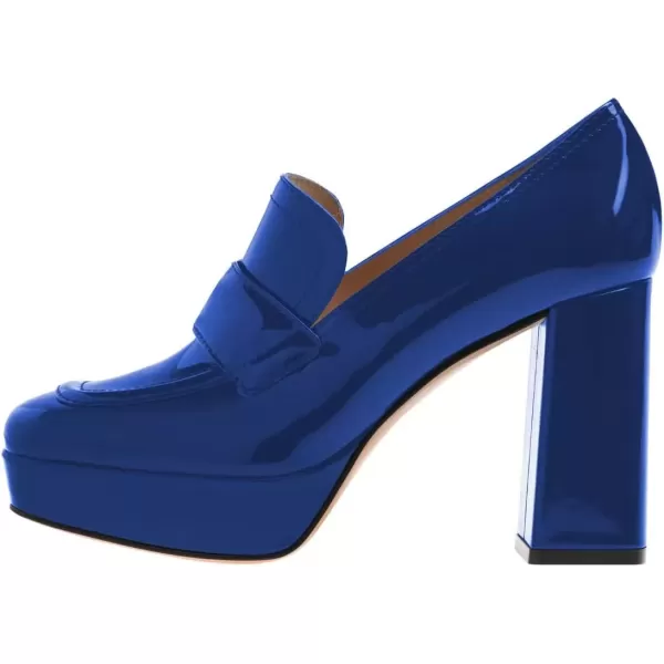 imageFSJ Women Chic Square Toe Glossy Platform Pumps Chunky High Heel Slip On Party Prom Dress Ladies Casual Loafer Shoes Size 415 USBlue