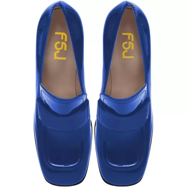 imageFSJ Women Chic Square Toe Glossy Platform Pumps Chunky High Heel Slip On Party Prom Dress Ladies Casual Loafer Shoes Size 415 USBlue