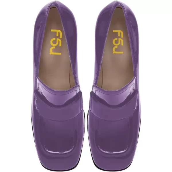 imageFSJ Women Chic Square Toe Glossy Platform Pumps Chunky High Heel Slip On Party Prom Dress Ladies Casual Loafer Shoes Size 415 USDark Orchid