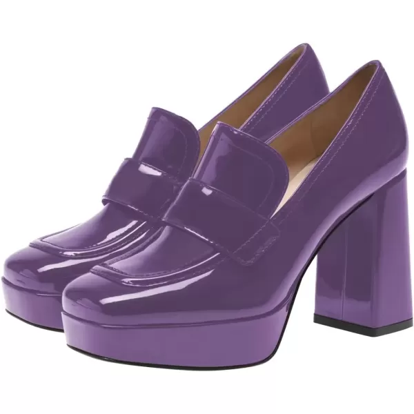 imageFSJ Women Chic Square Toe Glossy Platform Pumps Chunky High Heel Slip On Party Prom Dress Ladies Casual Loafer Shoes Size 415 USDark Orchid