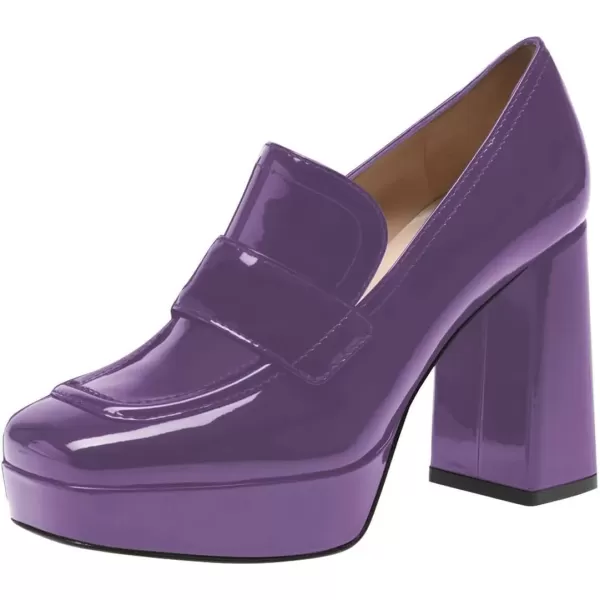 imageFSJ Women Chic Square Toe Glossy Platform Pumps Chunky High Heel Slip On Party Prom Dress Ladies Casual Loafer Shoes Size 415 USDark Orchid
