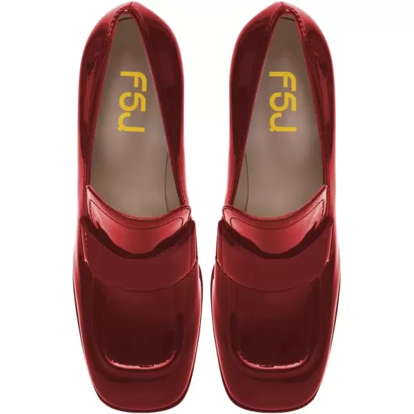 imageFSJ Women Chic Square Toe Glossy Platform Pumps Chunky High Heel Slip On Party Prom Dress Ladies Casual Loafer Shoes Size 415 USDark Red