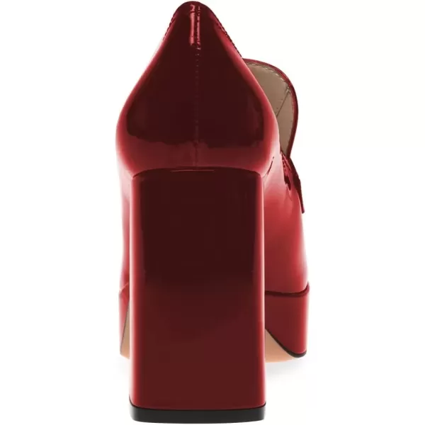 imageFSJ Women Chic Square Toe Glossy Platform Pumps Chunky High Heel Slip On Party Prom Dress Ladies Casual Loafer Shoes Size 415 USDark Red