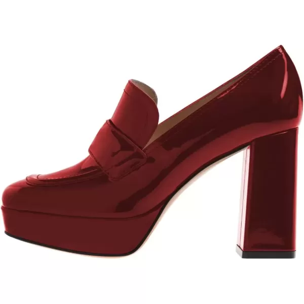 imageFSJ Women Chic Square Toe Glossy Platform Pumps Chunky High Heel Slip On Party Prom Dress Ladies Casual Loafer Shoes Size 415 USDark Red