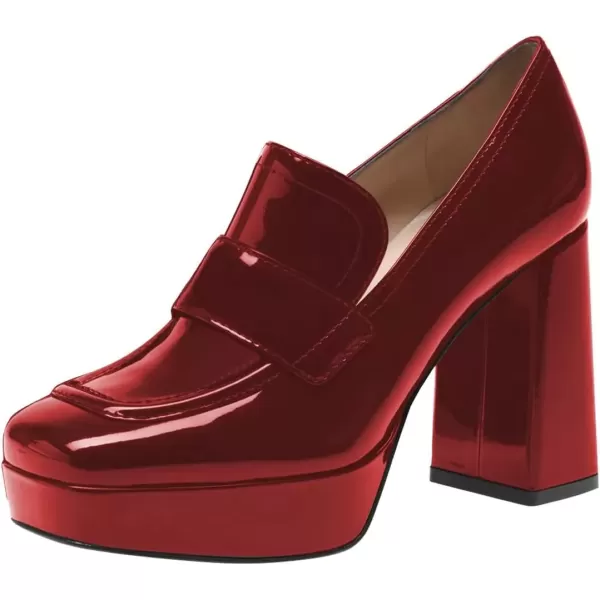imageFSJ Women Chic Square Toe Glossy Platform Pumps Chunky High Heel Slip On Party Prom Dress Ladies Casual Loafer Shoes Size 415 USDark Red