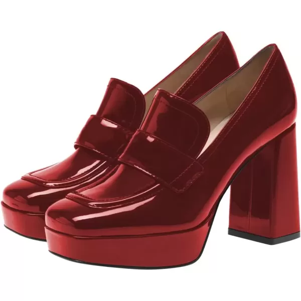 imageFSJ Women Chic Square Toe Glossy Platform Pumps Chunky High Heel Slip On Party Prom Dress Ladies Casual Loafer Shoes Size 415 USDark Red