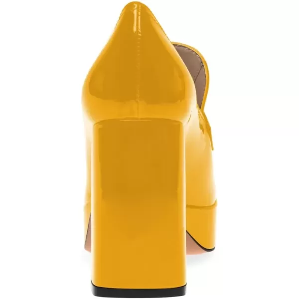 imageFSJ Women Chic Square Toe Glossy Platform Pumps Chunky High Heel Slip On Party Prom Dress Ladies Casual Loafer Shoes Size 415 USGoldenrod