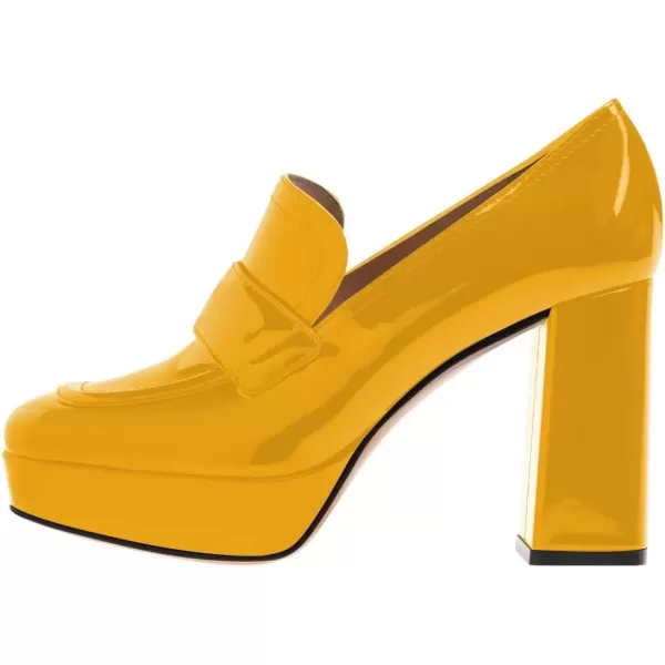 imageFSJ Women Chic Square Toe Glossy Platform Pumps Chunky High Heel Slip On Party Prom Dress Ladies Casual Loafer Shoes Size 415 USGoldenrod