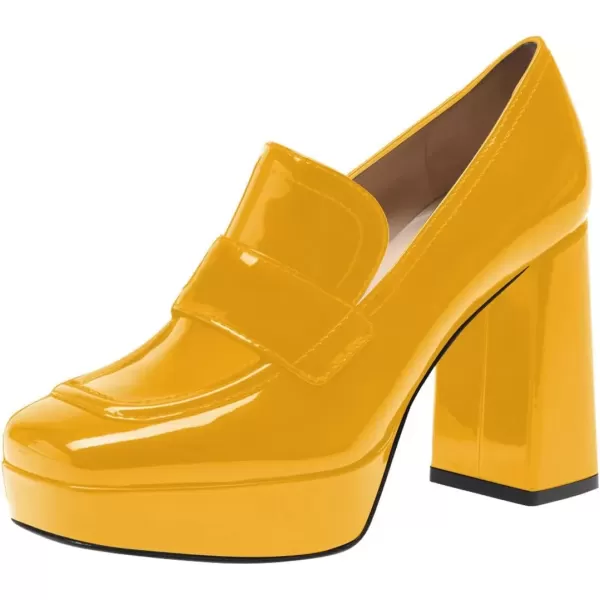 imageFSJ Women Chic Square Toe Glossy Platform Pumps Chunky High Heel Slip On Party Prom Dress Ladies Casual Loafer Shoes Size 415 USGoldenrod