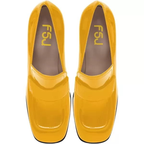 imageFSJ Women Chic Square Toe Glossy Platform Pumps Chunky High Heel Slip On Party Prom Dress Ladies Casual Loafer Shoes Size 415 USGoldenrod